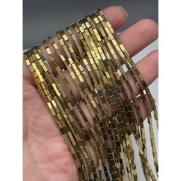 Каменные бусины, Гематит синтетический, цвет золото, трубочки прямоугольные, размер 4х2 мм, нить 38 см