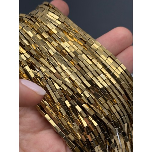 Каменные бусины, Гематит синтетический, цвет золото, трубочки прямоугольные, размер 4х2 мм, нить 38 см