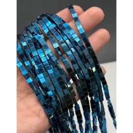 Каменные бусины, Гематит синтетический, плоский квадрат, цвет синий, размер 4х4х2 мм, нить 38 см