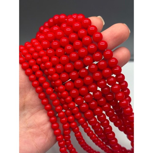 Жемчуг Майорка, искусственный, красный, шарик гладкий, 7,5 мм, длина нити 37 см
