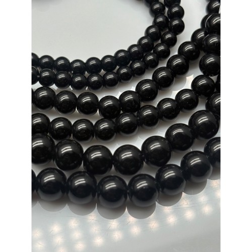 Жемчуг Майорка, искусственный, черный, шарик гладкий, 10 мм, длина нити 78 см