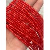 Каменные бусины, Перламутр красный, тонированный, бочонок, 3х3 мм, длина нити 38 см