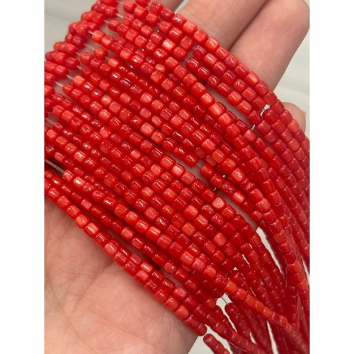 Каменные бусины, Перламутр красный, тонированный, бочонок, 3х3 мм, длина нити 38 см