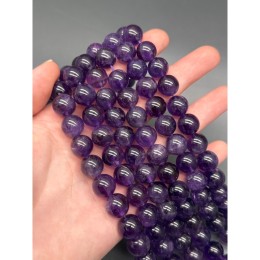 Каменные бусины, Аметист, шарик гладкий, 12-12,5 мм, длина нити 19 см