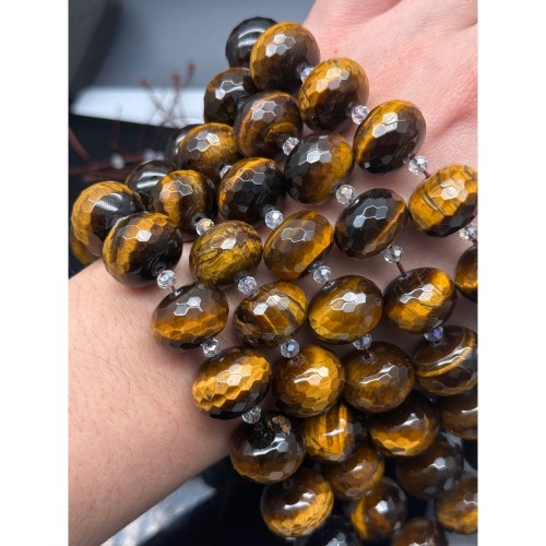Каменные бусины, Тигровый глаз, люкс, огранка, рондель 18х13 мм, длина нити 36 см