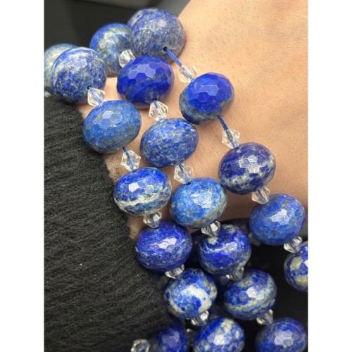 Каменные бусины, Лазурит, люкс, огранка, рондель 18х13 мм, длина нити 18 см