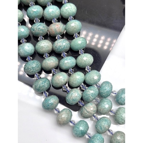 Каменные бусины, Амазонит, люкс, огранка, рондель 18х13 мм, длина нити 18 см