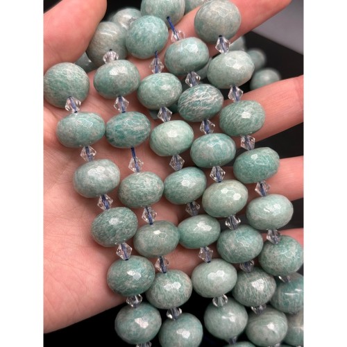 Каменные бусины, Амазонит, люкс, огранка, рондель 18х13 мм, длина нити 18 см