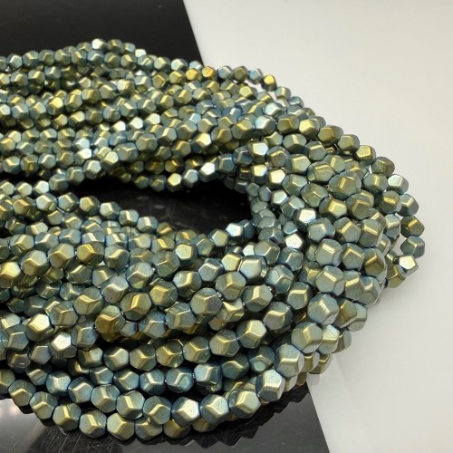 Каменные бусины, Гематит синтетический, голубой, матовый, ромб, размер 4х4 мм, нить 40 см