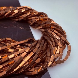 Каменные бусины, Гематит синтетический, цвет шоколад, трубочки прямоугольные, размер 4х2 мм, нить 38 см