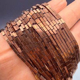 Каменные бусины, Гематит синтетический, цвет шоколад, трубочки прямоугольные, размер 4х2 мм, нить 38 см