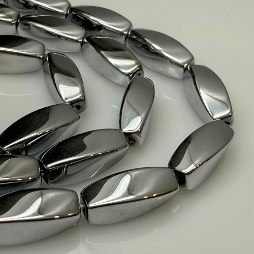 Каменные бусины, Гематит синтетический, серебро, крученый бочонок, размер 5х12 мм, длина нити 38 см