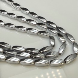 Каменные бусины, Гематит синтетический, серебро, крученый бочонок, размер 5х12 мм, длина нити 38 см