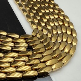 Каменные бусины, Гематит синтетический, цвет золото, крученый бочонок, размер 5х12 мм, длина нити 38 см