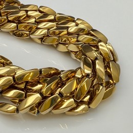 Каменные бусины, Гематит синтетический, цвет золото, крученый бочонок, размер 5х12 мм, длина нити 38 см