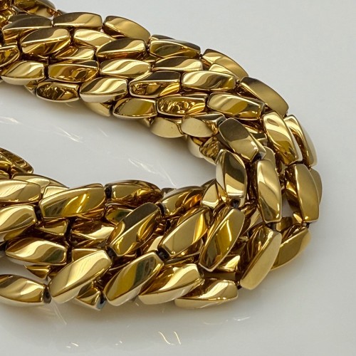 Каменные бусины, Гематит синтетический, цвет золото, крученый бочонок, размер 5х12 мм, длина нити 38 см