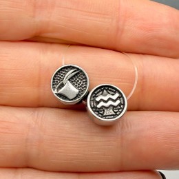 Бусина, разделитель, Знак зодиака, Водолей, нержавеющая сталь, размер 10х4 мм, цена за 1 шт.