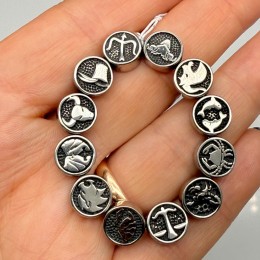 Бусина, разделитель, Знаки зодиака, (комплект 12 шт.), нержавеющая сталь, размер 10х4 мм, цена за 1 комплект