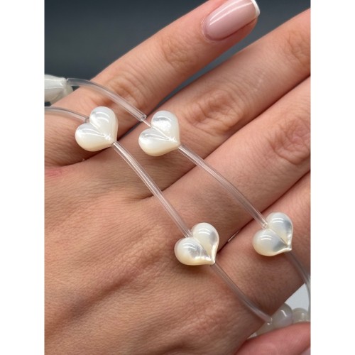 Каменные бусины, Перламутр, белый, сердце, размер 12 мм, цена за 1 бусину