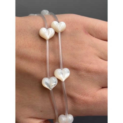 Каменные бусины, Перламутр, белый, сердце, размер 12 мм, цена за 1 бусину