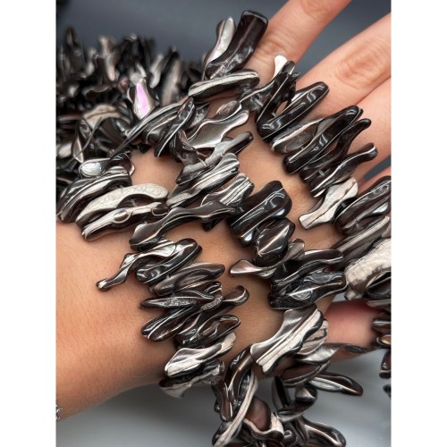 Каменные бусины, Перламутр, шоколадный, фриформы, лепестки, размер ~25х12 мм, длина нити 38 см