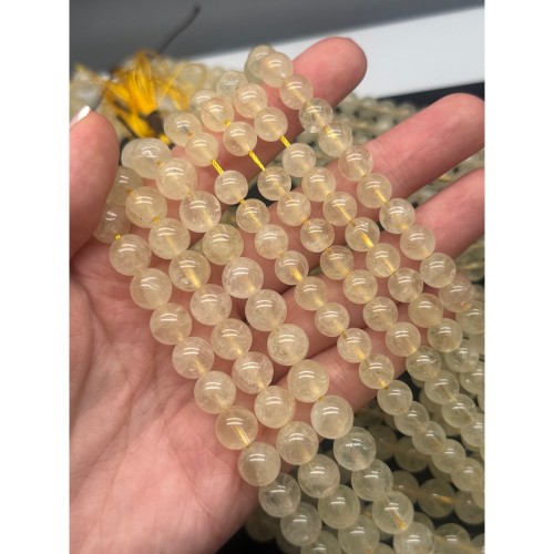 Каменные бусины, Цитрин лимонный, шарик гладкий, 10 мм, длина нити 39 см