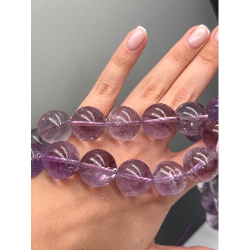 Каменные бусины, Аметист, лавандовый, люкс, шарик гладкий, 20 мм, длина нити 38-40 см
