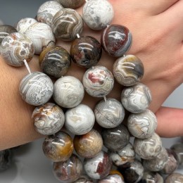 Каменные бусины, Агат кружевной, (Crazy Agate), люкс, (Бразилия), шарик гладкий, 20 мм, длина нити 19 см