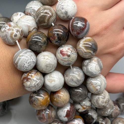 Каменные бусины, Агат кружевной, (Crazy Agate), люкс, (Бразилия), шарик гладкий, 18 мм, длина нити 19 см