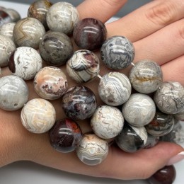 Каменные бусины, Агат кружевной, (Crazy Agate), люкс, (Бразилия), шарик гладкий, 20 мм, длина нити 19 см