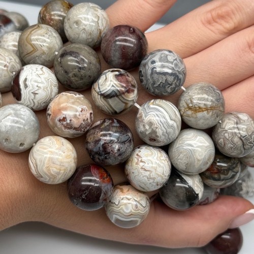 Каменные бусины, Агат кружевной, (Crazy Agate), люкс, (Бразилия), шарик гладкий, 18 мм, длина нити 19 см