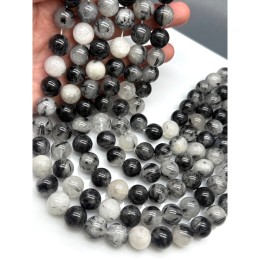 Каменные бусины, Турмалиновый кварц, люкс, шарик гладкий, 14 мм, длина нити 19 см