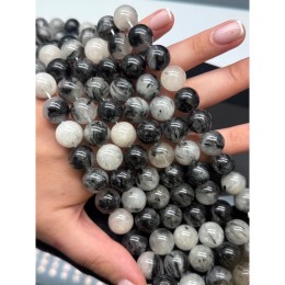 Каменные бусины, Турмалиновый кварц, люкс, шарик гладкий, 14 мм, длина нити 19 см