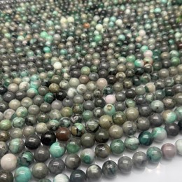 Каменные бусины, Зелёный берилл, Изумруд, шарик гладкий, 12 мм, длина нити 19 см