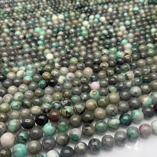 Каменные бусины, Зелёный берилл, Изумруд, шарик гладкий, 6 мм, длина нити 38 см