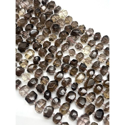 Каменные бусины, Раухтопаз, Дымчатый Кварц, фриформы, огранка, ~16х10 мм, длина нити 40 см