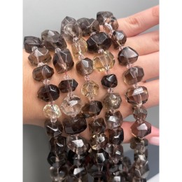 Каменные бусины, Раухтопаз, Дымчатый Кварц, фриформы, огранка, ~16х10 мм, длина нити 40 см