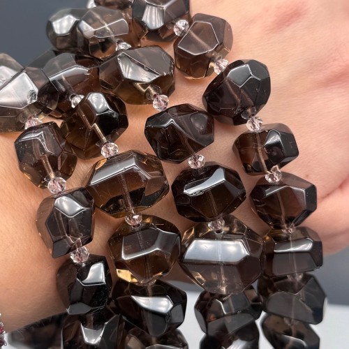 Каменные бусины, Раухтопаз, Дымчатый Кварц, фриформы, огранка, ~17х11 мм, длина нити 40 см
