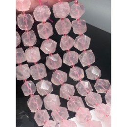 Каменные бусины, Розовый Кварц, фриформы, огранка, ~13х13 мм, длина нити 40 см