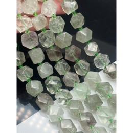 Каменные бусины, Празиолит, зеленый кварц, фриформы, огранка, ~13х13 мм, длина нити 39 см