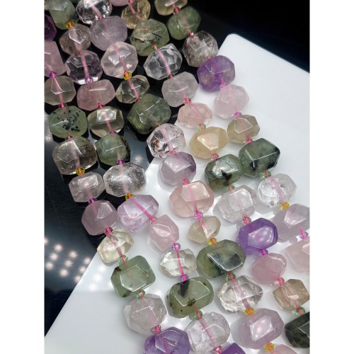 Каменные бусины, Кварцевый Микс, фриформы, огранка, ~17х12 мм, длина нити 39 см