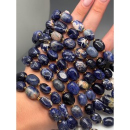 Каменные бусины, Содалит, фриформы, овал, ~16х10 мм, длина нити 40 см