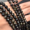 Каменные бусины, Обсидиан, золотой, шарик огранка, 10 мм, длина нити 37 см