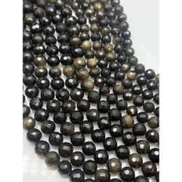 Каменные бусины, Обсидиан, золотой, шарик огранка, 10 мм, длина нити 37 см