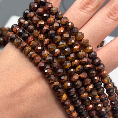 Каменные бусины, Глазковый микс, (Тигровый глаз, бычий глаз), рондель, огранка, 8х6 мм, длина нити 36 см