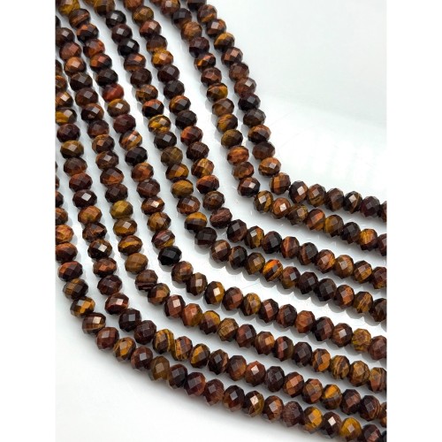 Каменные бусины, Глазковый микс, (Тигровый глаз, бычий глаз), рондель, огранка, 8х6 мм, длина нити 36 см