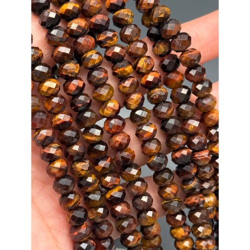 Каменные бусины, Глазковый микс, (Тигровый глаз, бычий глаз), рондель, огранка, 8х6 мм, длина нити 36 см