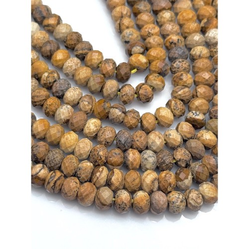 Каменные бусины, Яшма песочная, рондель, огранка, 8х6 мм, длина нити 37 см