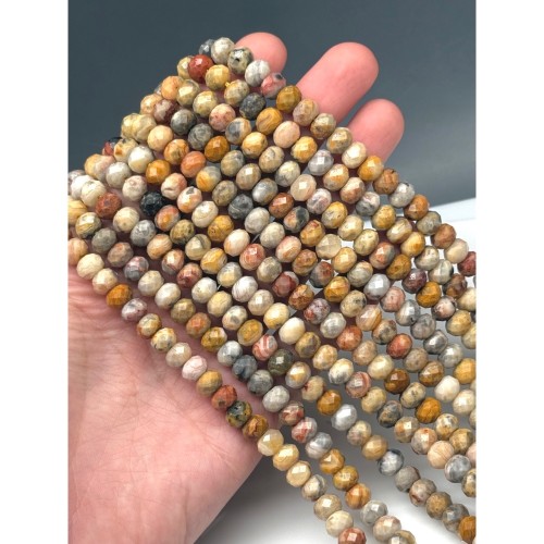 Каменные бусины, Агат кружевной, (Crazy Agate), рондель, огранка, 8х6 мм, длина нити 37 см