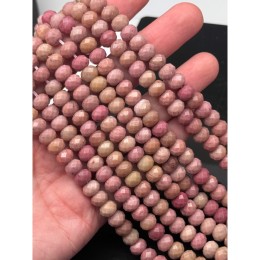 Каменные бусины, Родонит, рондель, огранка, 8х6 мм, длина нити 37 см
